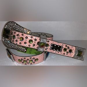 BHW Rhinestone Blingy pink genuine 
leather belt